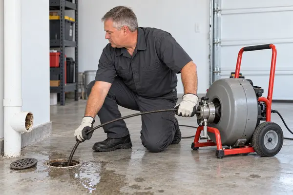 Plumber clearing a stubborn drain