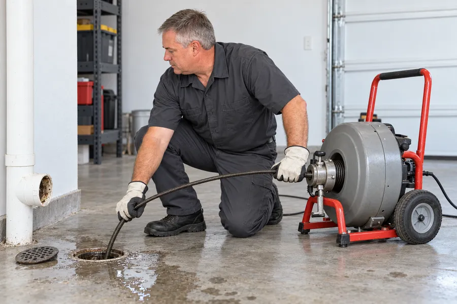 Plumber clearing a stubborn drain